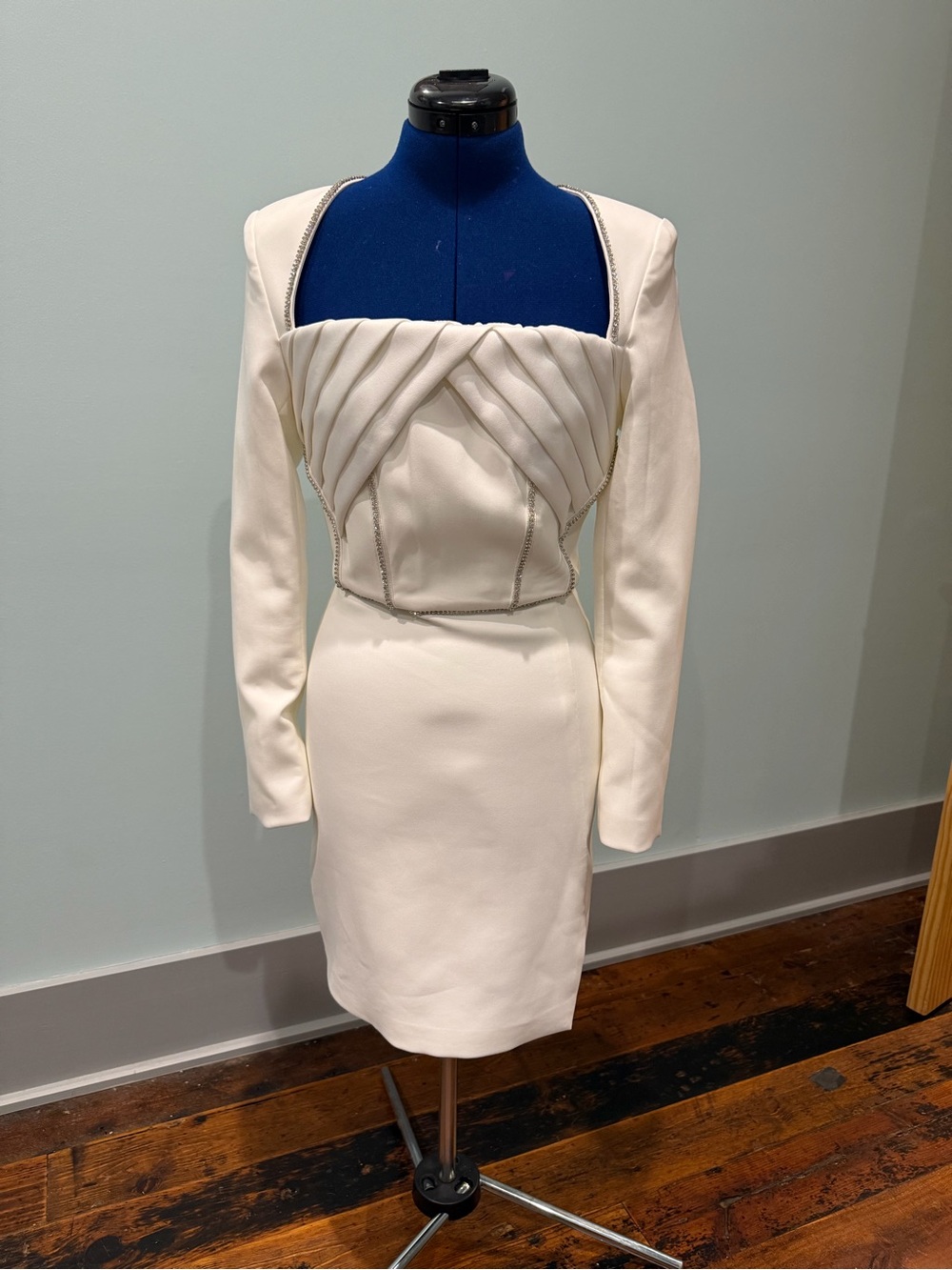 Lavish Alice White Pleated Bust Long Sleeve Dress